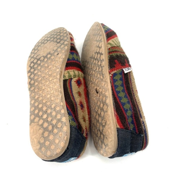 Toms Aztec Tribal Western Wool Slip On Loafer Flats - Picture 4 of 5